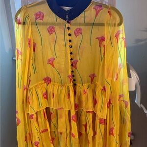 Caroline Constas Yellow Floral Blouse